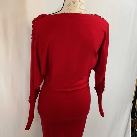 Red Sweater Dress with Sleeve Cut Outs - Picture 2 of 9